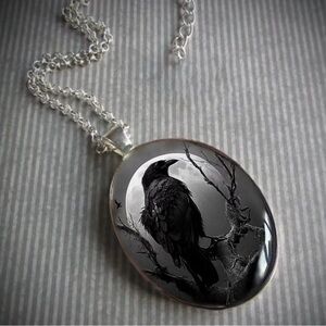 Silver Raven Pendant Necklace